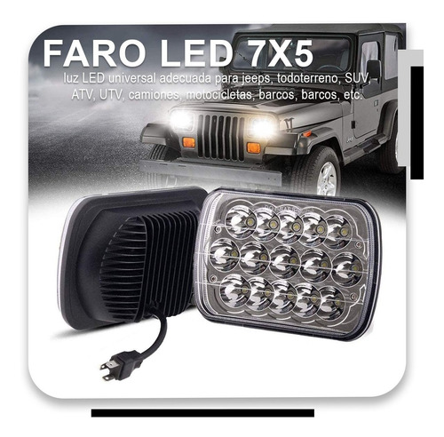 2 Faros Led 7x5 Hiper Led Alta Baja Jeep Pick Up Blanco 45w Foto 2