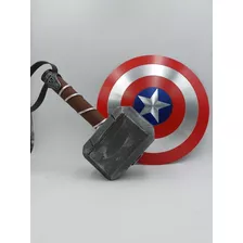 Kit Escudo Capitão América 30cm + Mini Martelo Do Thor 