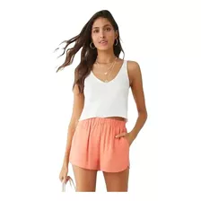 Forever21 Short Casual Elastico Cintura Con Bolsas Naranja