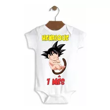 Body Bebê Infantil Dragon Ball Goku Mesversário Nome/mês #02