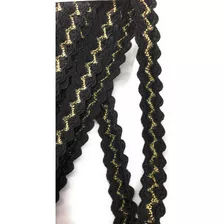 Negro/oro Lurex Trenzada  ric Rac  cable Plano  , 3/8 (7