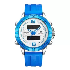 Relógio Masculino Weide Anadigi Wh8602 Azul E Branco
