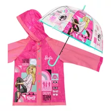 Piloto Y Paragua De Lluvia Infantil Barbie 100% Orig