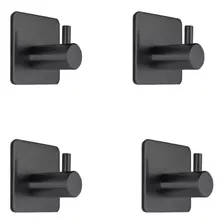 Gancho Preto De Parede Autoadesivo Quadrado Inox Kit 4 Uni