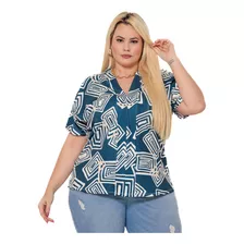 Blusa Gola V Plus Size Feminino Estampado Manga Curta