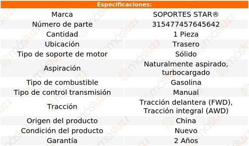 1) Soporte Motor Tras 850 5 Cil 2.4l Std Turbo 93/97 Foto 2