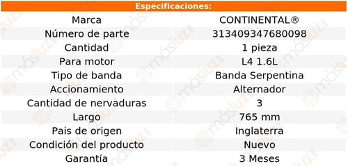 Banda 765 Mm Acc Crx L4 1.6l 88/91 Continental Alternador Foto 5