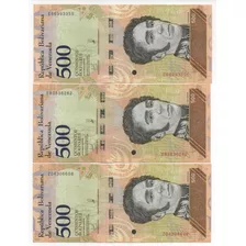 3 Billetes 500 Bs Reposicion Y Seriales Curiosos