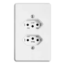 Tomada Dupla 10a 4/3 Com Espelho Branco 220 Volts Nbr