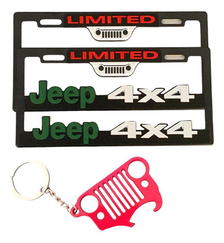 Par De Porta Placas Jeep 3d Y Llavero Metlico Logotipo Foto 3