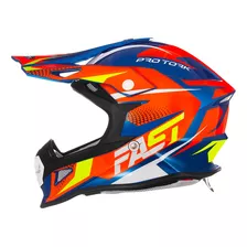 Capacete Motocross Pro Tork Fast Fantasy Azul - Laranja Tam.60