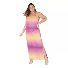 Vestido Longo Tie Dye Com Alcinhas Plus Size 