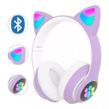 Audífono Bluetooth Gato Con Luz Led Recargable Kawai