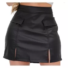 Saia De Couro Com Short Invisivel Por Baixo Ziper Lateral