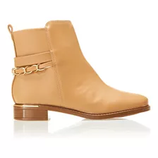 Bota Cano Curto Com Corrente Feminina Vizzano Cor 89673 - Tan 1080 Desenho Do Tecido Liso Tamanho 36