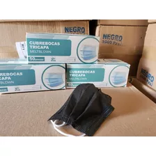 Cubrebocas Tricapa Termosellado Negro Caja Master 1000 Pzs