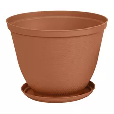 Maceta Redonda Textura Rafia 35 Cm Con Plato Terracota Rimax