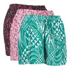 Kit 3 Shorts Liganete Plus Size Feminino Estampado Cós Alto