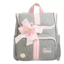 Mochila Bebê Personalizada Prime Especial Cinza Com Rosa