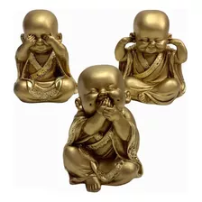Trio Buda Dourado Cego Surdo Mudo Monge Estatueta Presente