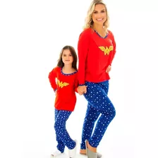 Pijama Mãe E Filha Coração Feminino Longo De Inverno Fechado