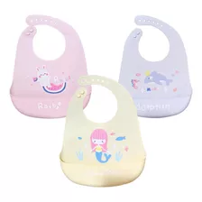 Set De 3 Baberos Silicona Goma Impermeable Recibidor Bebe 