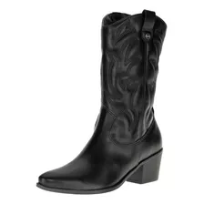 Bota Feminina Western Preta Bordada Cano Curto Via Marte