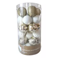 30 Esferas De 6cm Navideñas Navidad Árbol Champagne Y Blanco