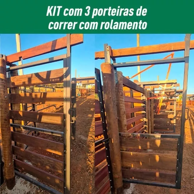 Kit Com 3 Porteiras De Correr Para Brete Artesanal Brutal