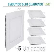 Kit 5 Plafon Embutir Quadrado 18w Luz Branca - Ledo