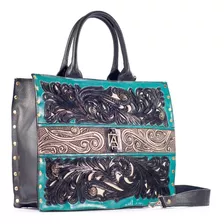 Bolsa Dama Piel Cincelada Artesanalmente Bolso Mujer Moda Color Negro Diseño De La Tela Débora Cincelado