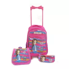 Kit Mochila Lancheira Infantil Rodinha Alça Escolar (3 Pçs)