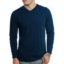 Camiseta Masculina Gola-v Lisa Blusa Azul Mar Cores Variadas