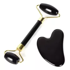 Rolo De Jade Preto E Gua Sha - Conjunto De Pedra De Jade