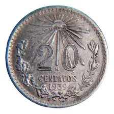 Moneda 20 Centavos 1939 Resplandor Ley .720 Plata