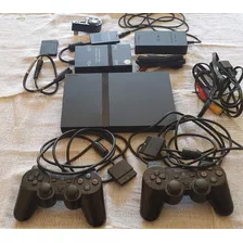 Sony Playstation 2 Slim Preto + Controles + Memory Card + Cooler + Adaptador 