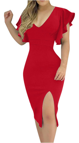 Vestido De Mujer Con Cuello En V Profundo Mini Abertura Sin Vestido De Mujer Con Cuello En V Profundo Mini Abertura Sin