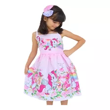 Vestido Infantil Temático Meninas Unicórnio Colorido+ Brinde