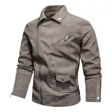 Chaqueta De Piel Para Hombre Con Solapa Y Cremallera