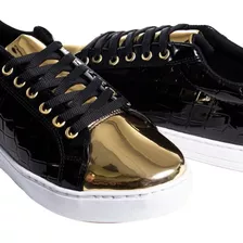 Tenis Hombre Sneakers Negros Coco Det Dorado Moon & Rain