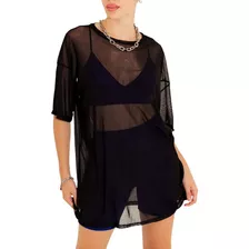 Remeron Tul Transparente Negro Moda Mujer Noche 