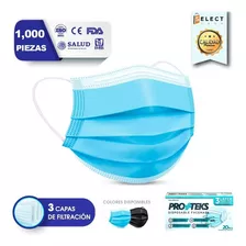 Tapabocas 1000 Pzs Cubrebocas Plisado Tricapa Termosellado Color Azul Adulto