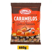 Bala Mastigável Caramelos Meio A Meio Leite E Chocolate 660g