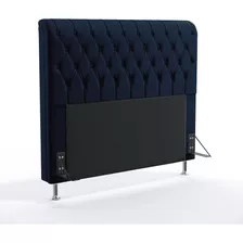 Cabeceira Para Cama De Casal Bellatrix 140 Tecido Veludo Cor Azul-marinho