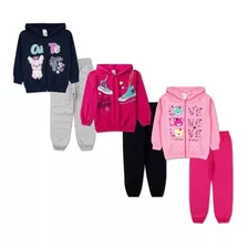 Combo 3 Peças Conjunto De Moletom Aberto Infantil Feminino