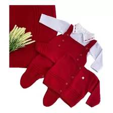 Saída De Maternidade Menino Vermelho José Tricot 4 Peças