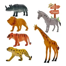 Kit Animais Da Selva Leão Tigre Zebra Girafa Rinoceront 6pçs