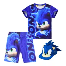 Sonic Conjunto De Pantalones Cortos Con Sombrero Para Niño,