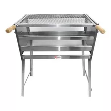 Churrasqueira Grande Movel Inox 80x40 Com 2 Grelhas + Espeto