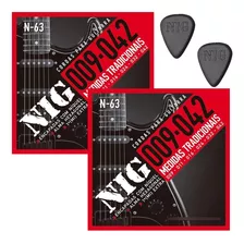 Kit X2 Cordas Guitarra Nig 09 009 + Mi Extra + Palheta 